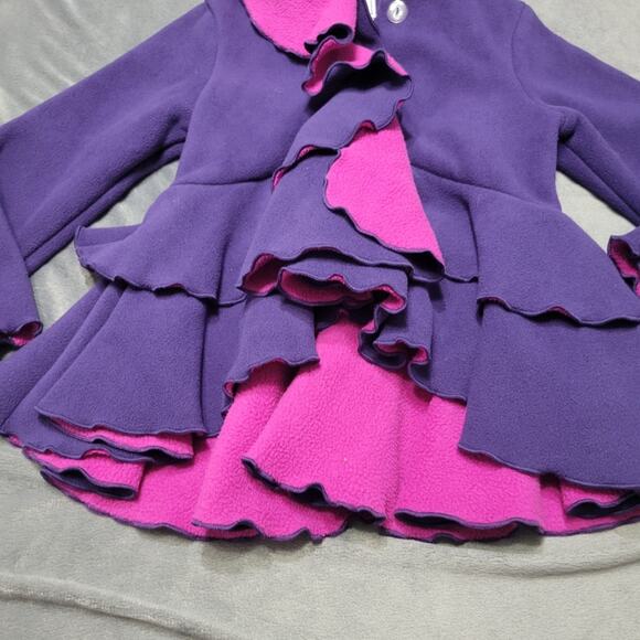 Mack & Co Jacket Girls Size 3t Pink Purple Ruffle Fleece Button Front Layer Long - Picture 2 of 9